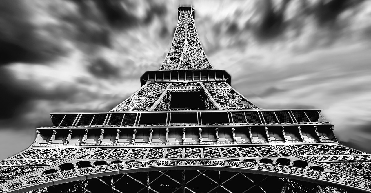 Eiffel Tower with workers in background